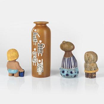 Lisa Larson, figuriner, 6 st samt vas, "Thalia", Gustavsberg.