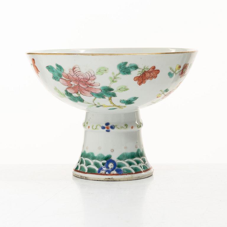 A pair of paintings on stone made in to wall scones and a stemcup, Qing dynasty, 19th century.