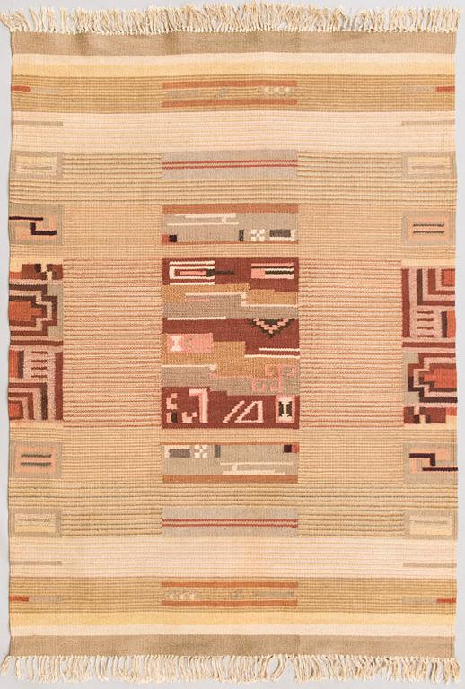 Impi Sotavalta, attributed, a 1930s Finnish flat weave carpet for Kodiksamin Mattokutomo. Circa 235x170 cm.