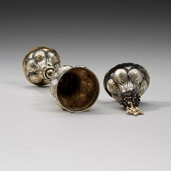 A Russian 18th century silver-gilt cup and cover, unidentified makers mark, Moscow 1760:s.