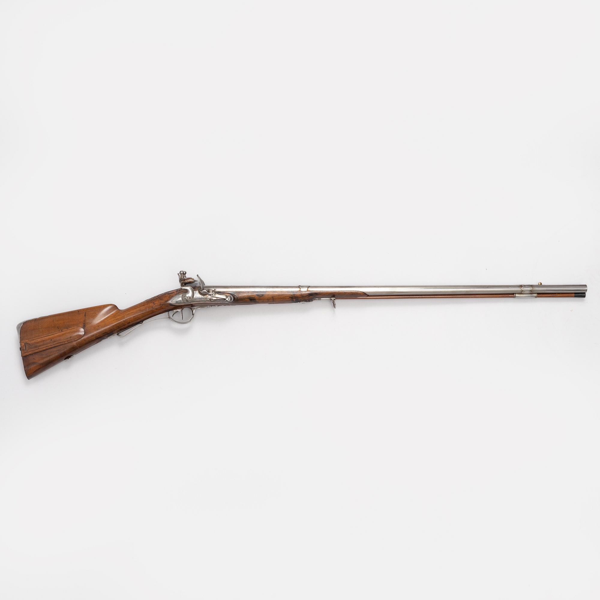 Flintlock rifle, double-barrelled, Johan Reichardt, Stockholm (c. 1730-1806), second half of the 18th century.
