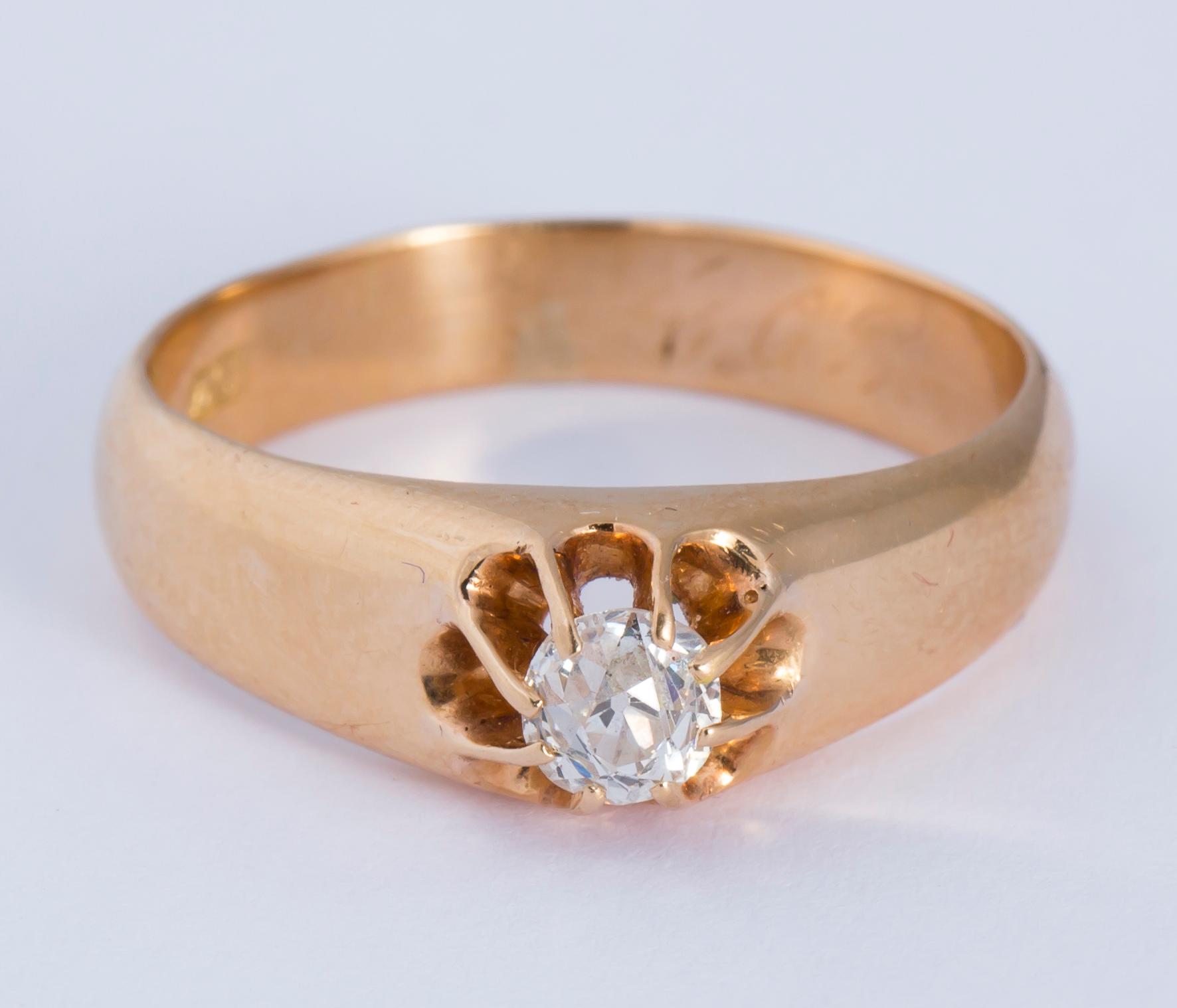 RING, 18 k guld med gammalslipad diamant ca 0.35 ct, Hagström & Lundqvist, Falun, 1902. Vikt ca 5,8 g.