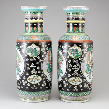 A pair of Chinese famille noire vases, 20th century.