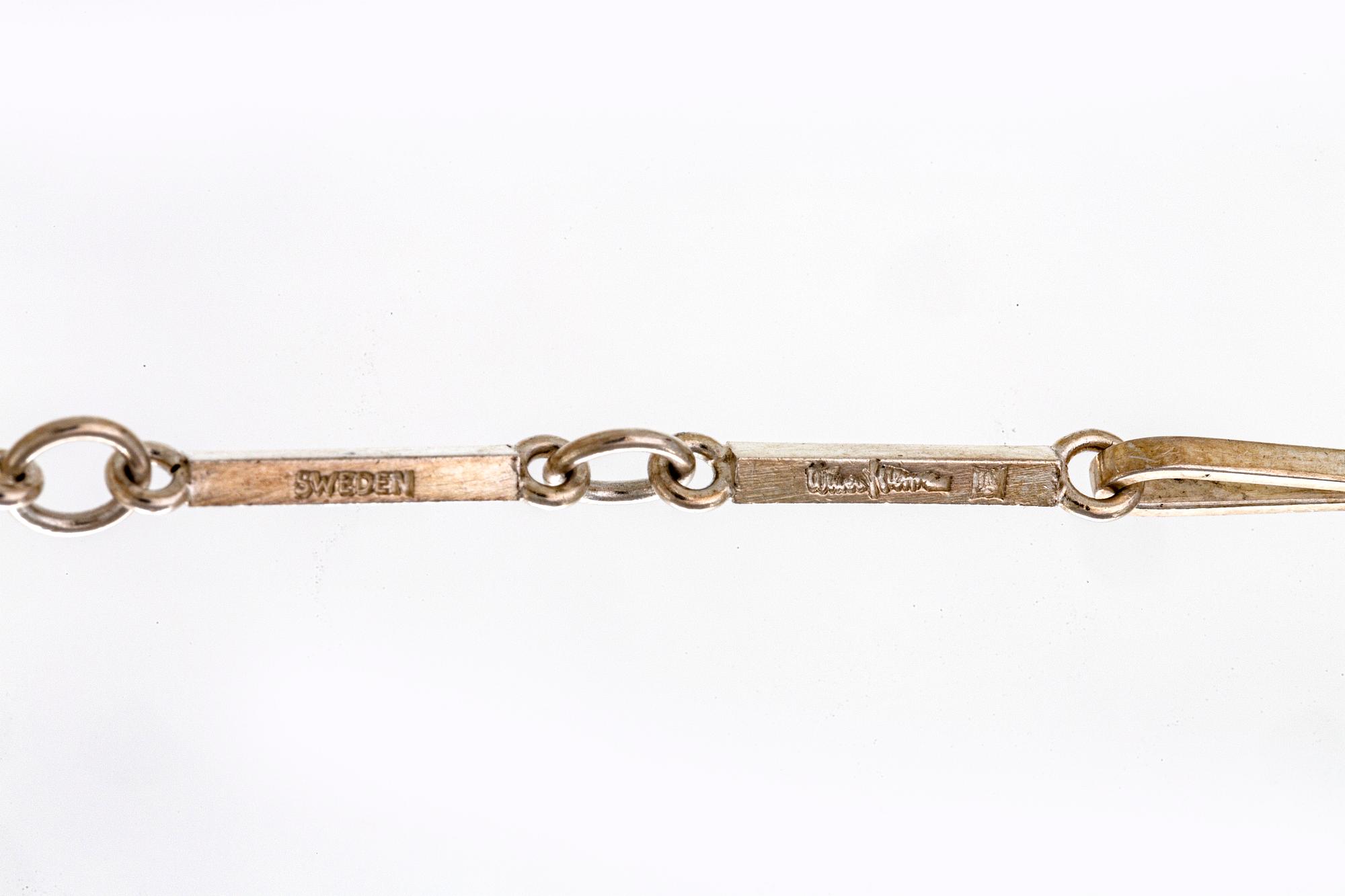 Wiwen Nilsson, pendant on chain, sterling silver, two rock crystal sapprox 15 x 15 mm each, Lund 1945.