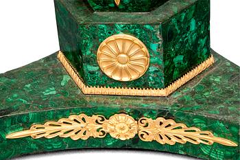 AN EMPIRE STYLE MALACHITE TABLE.