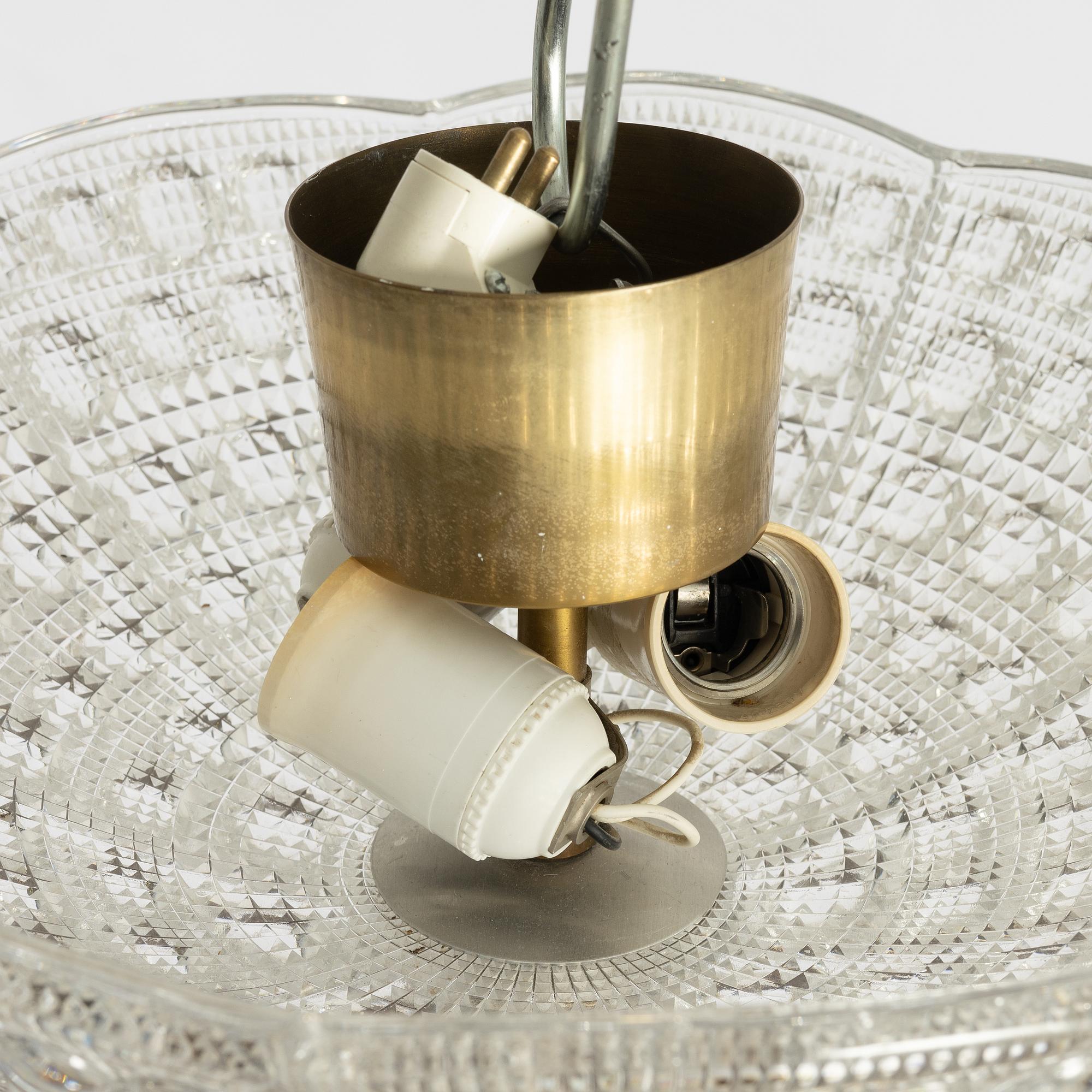 Carl Fagerlund, a set of three ceiling lamps, Orrefors.