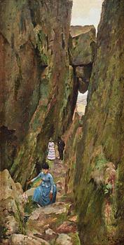 258. Ivar Nyberg, Sightseers, scene from Kungsklyftan (King's Gorge), Fjällbacka on the west coast of Sweden.