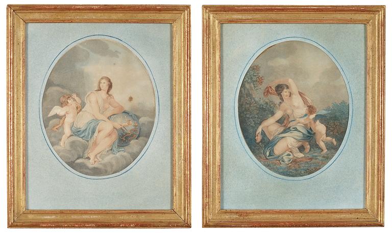 OKÄND KONSTNÄR, färggravyrer, ett par, 1800-talets början.