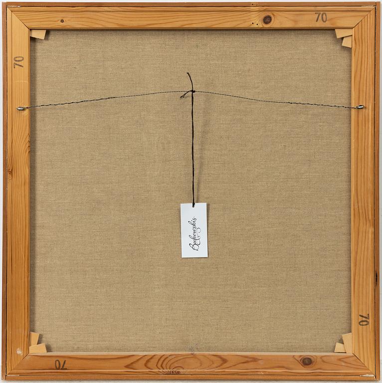 Anita Erséus, Still life with apples, flowers, bottle, and bowl.