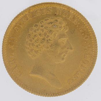 A gold 1 ducat coin Karl XIV Johan of Sweden, 1841.