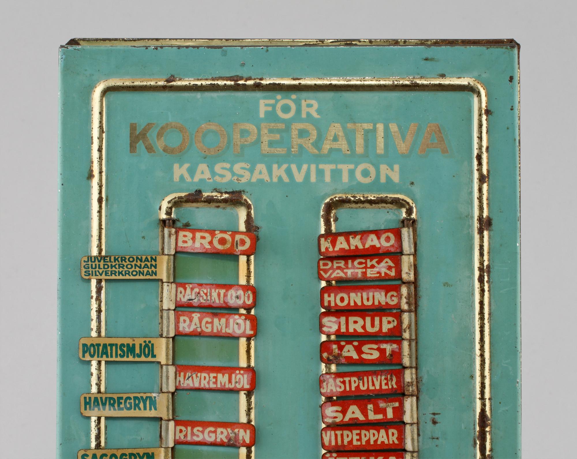 INKÖPSTAVLA TILL HUSHÅLLET, plåt, 1930/40-tal.