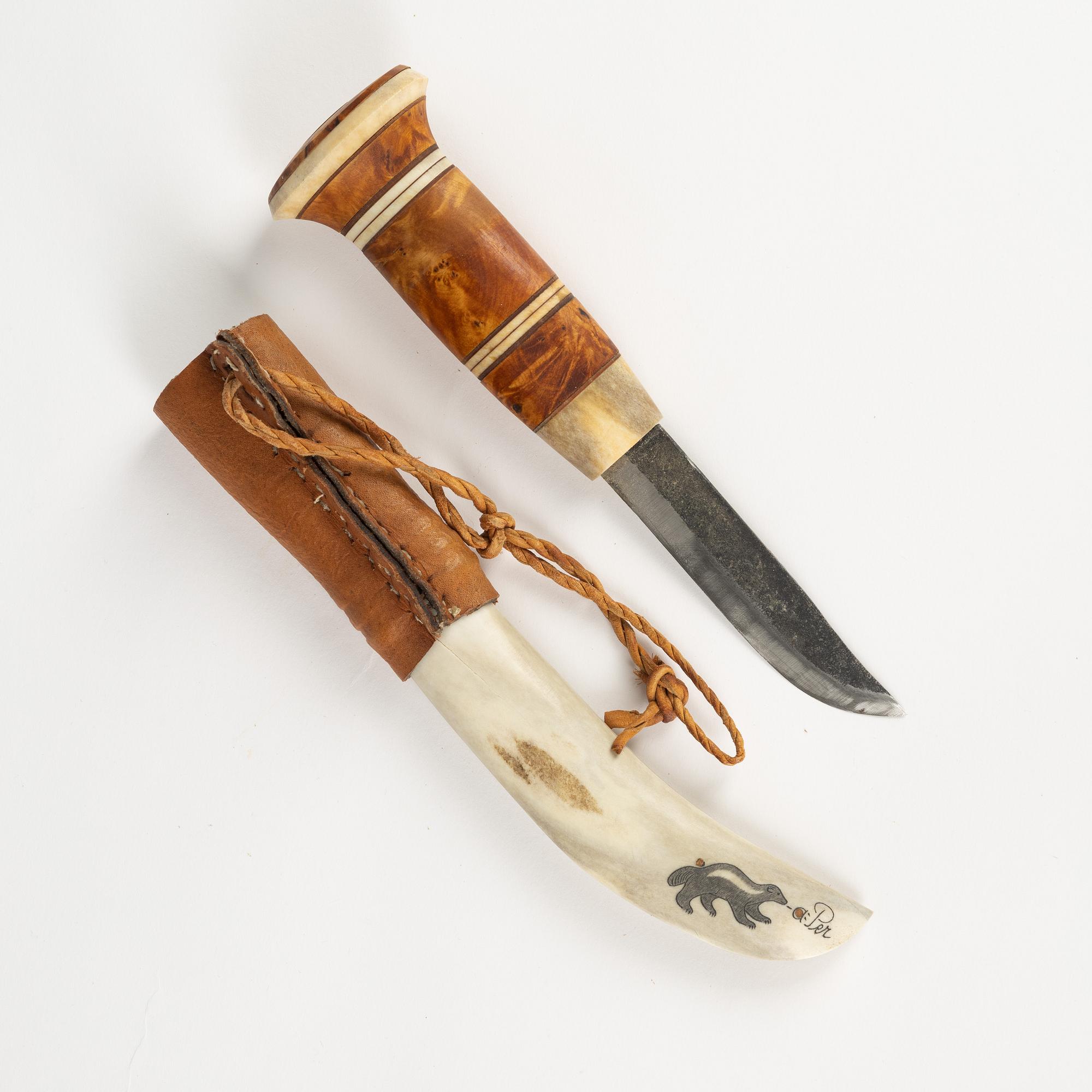 A reindeer horn knife by Per Blind, signed.