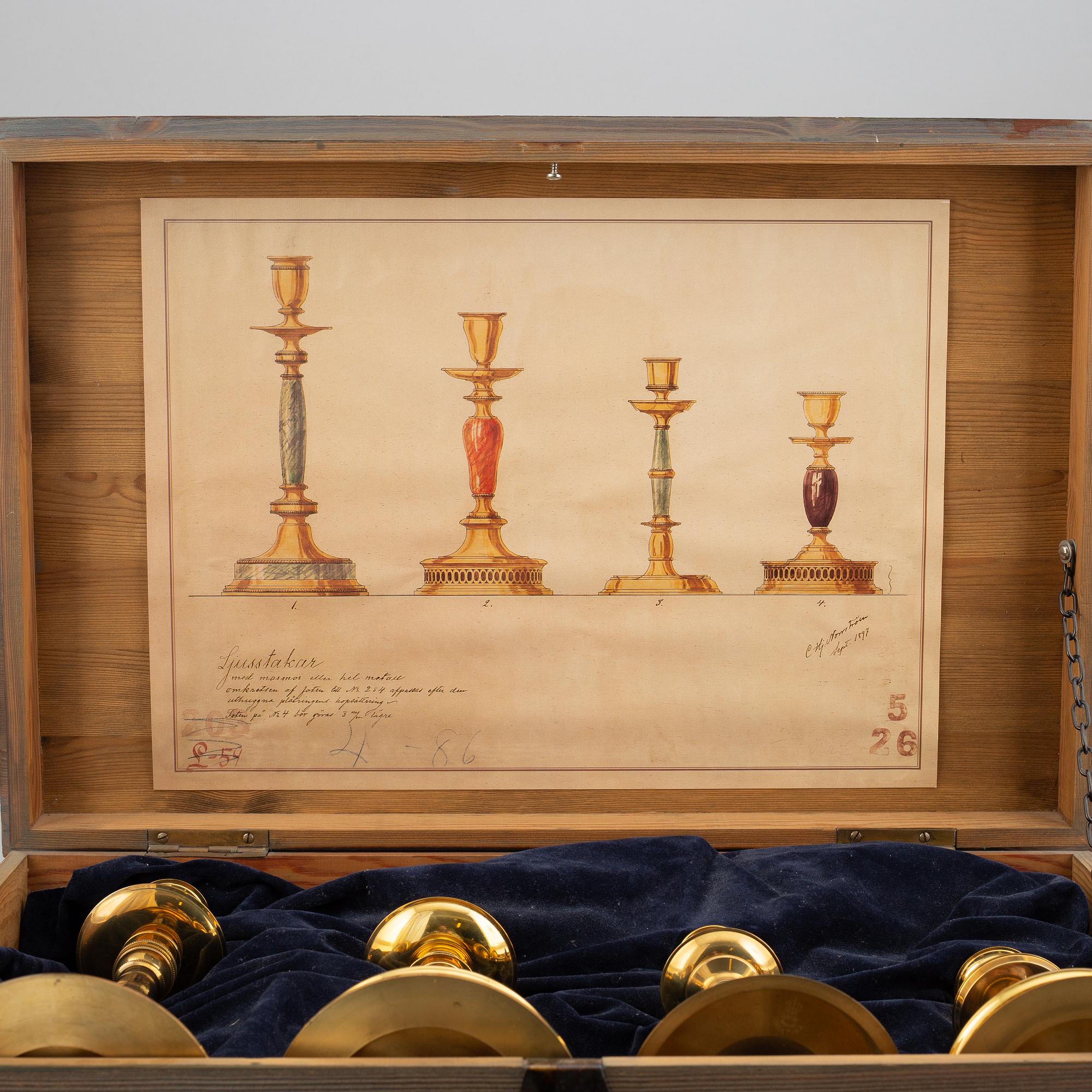 Carl Hjalmar Norrström, efter. Ljusstakar, 4 st, i låda, Skultuna , samtliga numrerade 224/300, 1997.