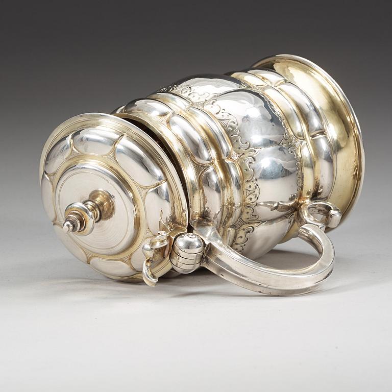 A German 17th century parcel-gilt tankard, marks of Marx  II Schaller, Augsburg c. 1670.