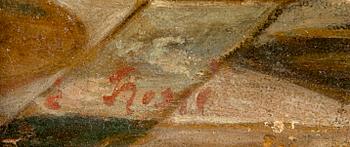 Okänd konstnär 1800-tal , olja på pannå bär signatur.