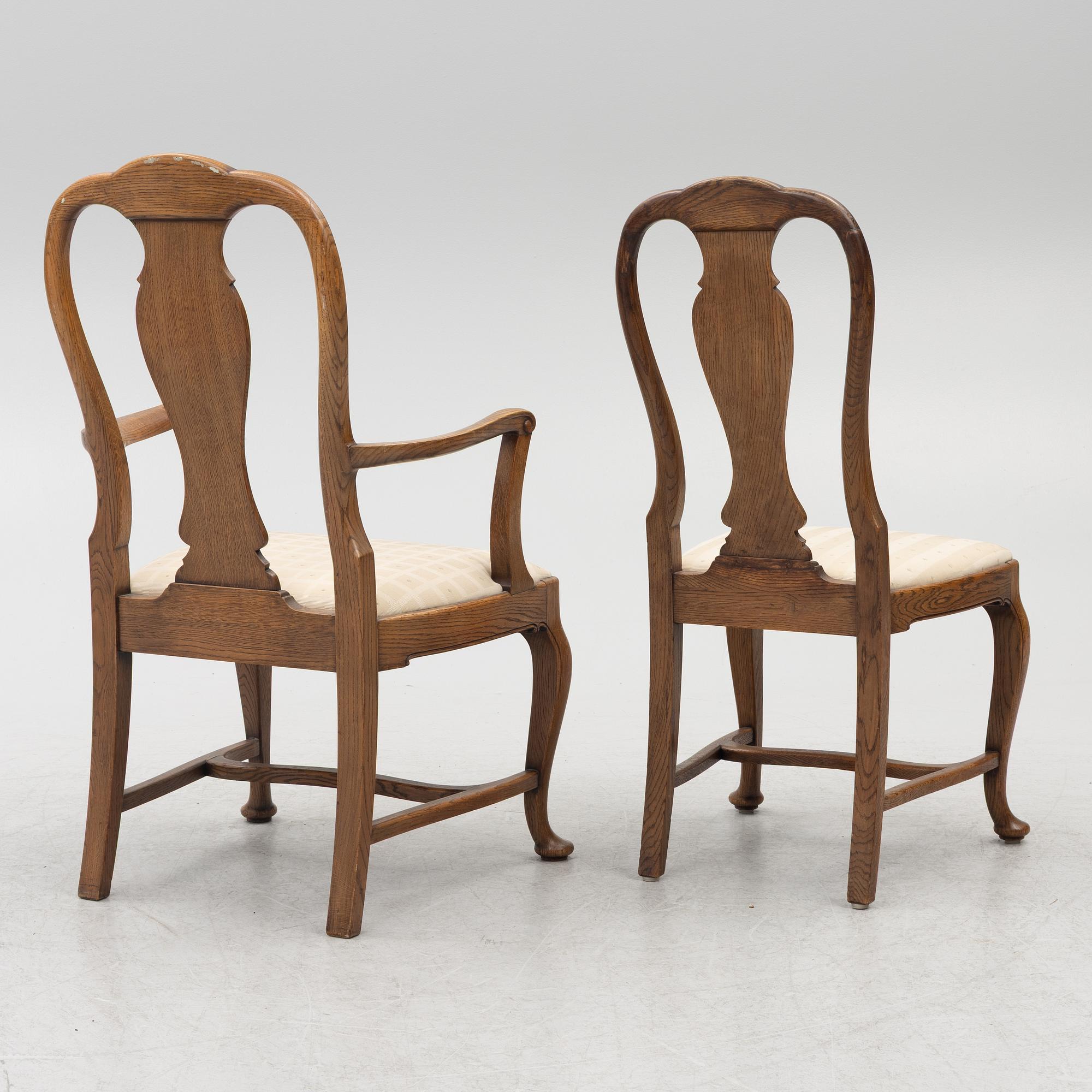Dining table, 8 chairs, 2 armchairs, sideboard, Rococo style, early 20th century.