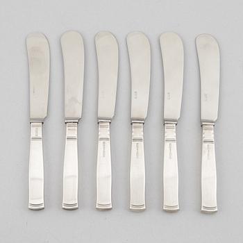 Jacob Ängman, six silver butter knives, "Rosenholm", GAB, Eskilstuna 1976-1990.