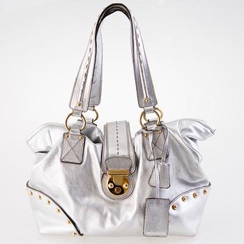 DOLCE & GABBANA Silver Leather Satchel Bag.