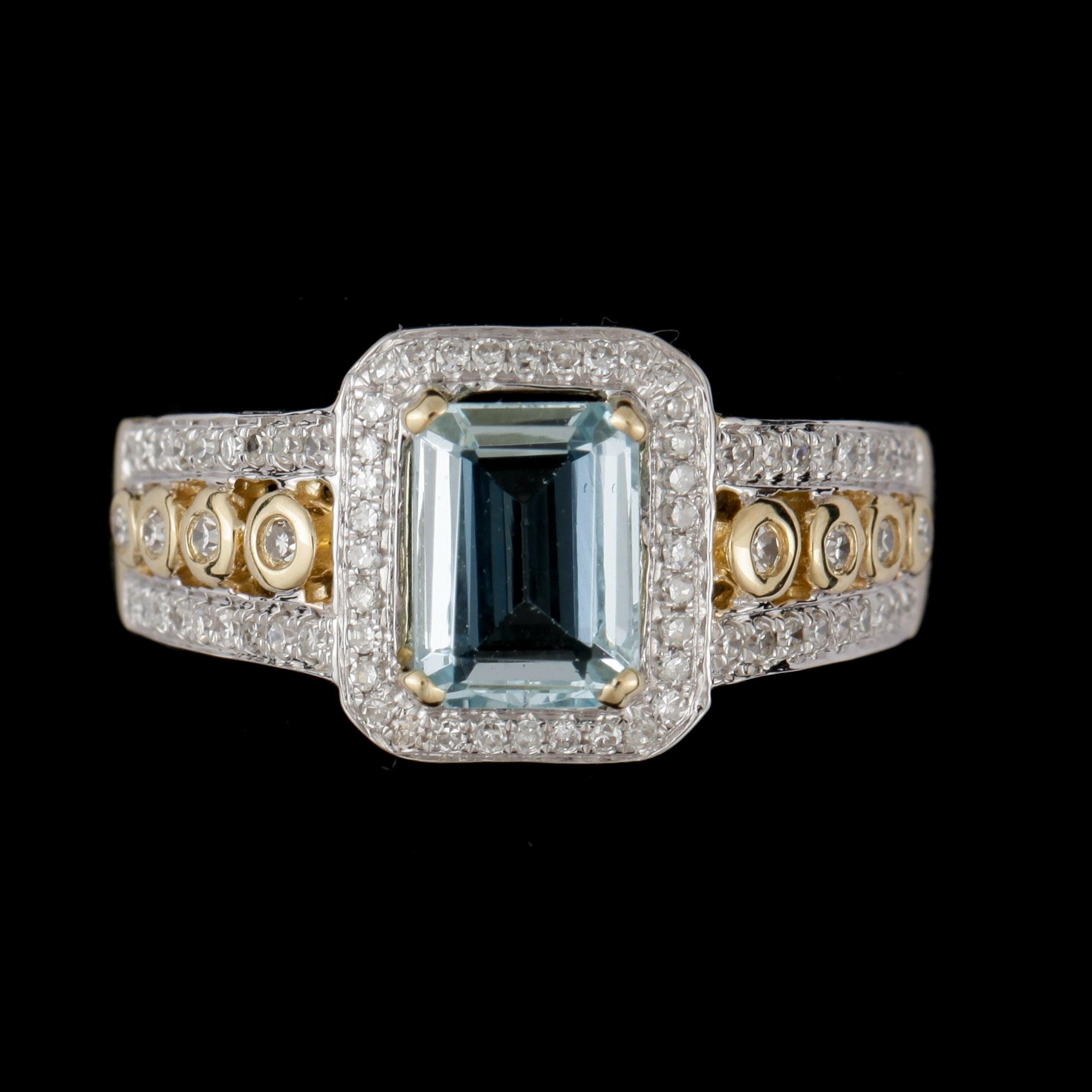 RING, 14k guld med akvamarin och dimanter. Vikt ca 5 gram.