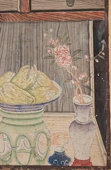 Two Chinese panels, by unknown artist, ink and colour on paper laid on board, Qing dynasty, 18th Century.