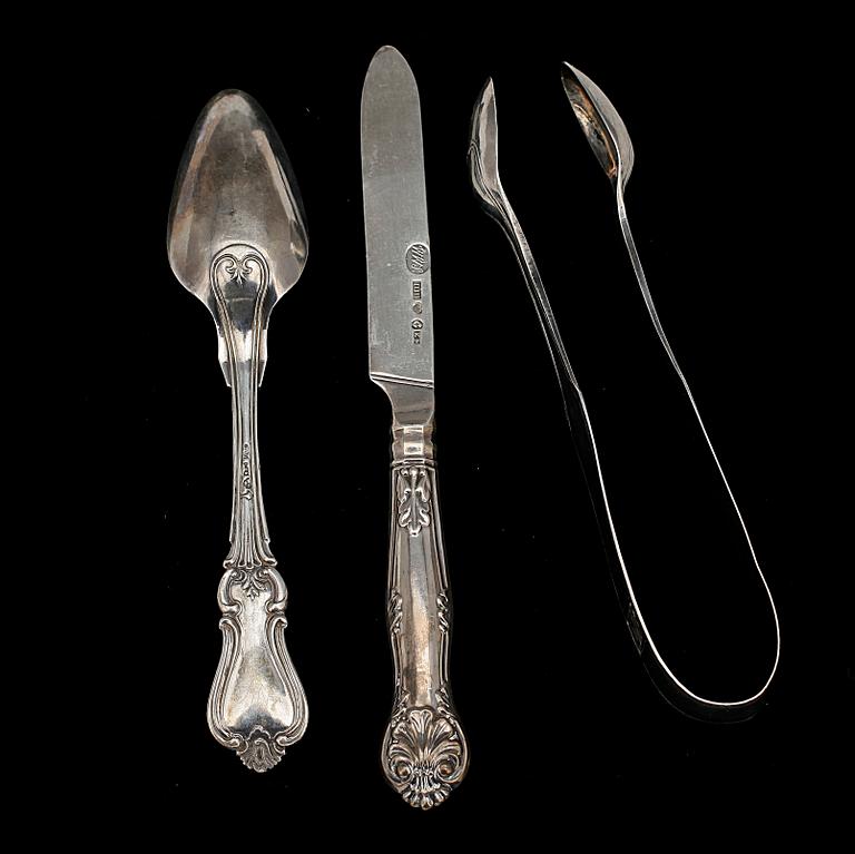 SERVISDELAR, silver, 12 delar, Olga o snäckmodell, CAS,  Eksjö, 1856, IDB, Göteborg, 1840 samt 1830. Tot vikt ca358,2g.