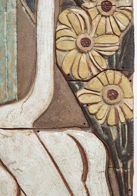 Tyra Lundgren, a glazed stoneware relief, Sweden, probably 1950's.