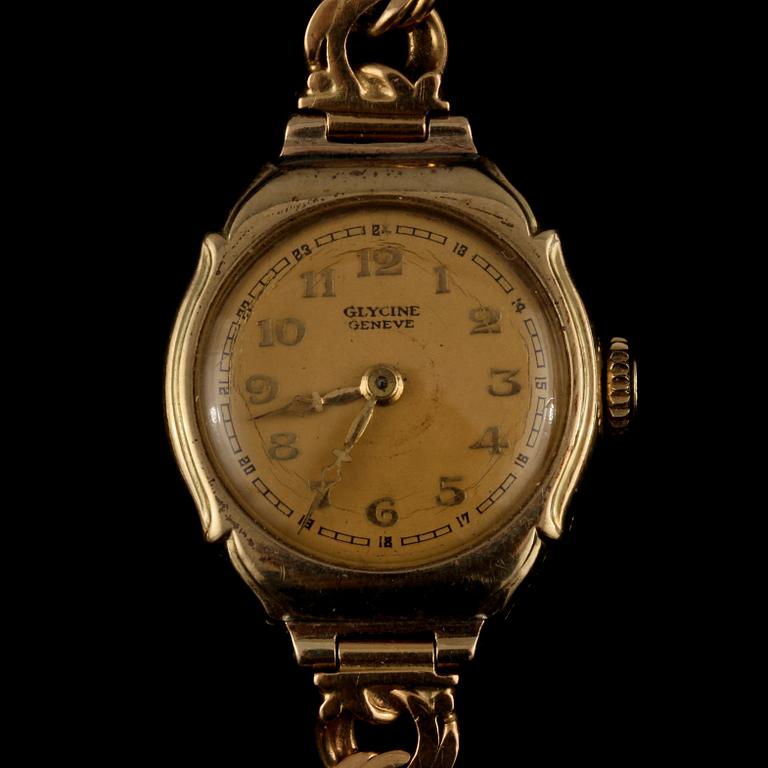 DAMARMBANDSUR, 18k guld, Glycine, Geneve, 1930-tal. Vikt 20 g.