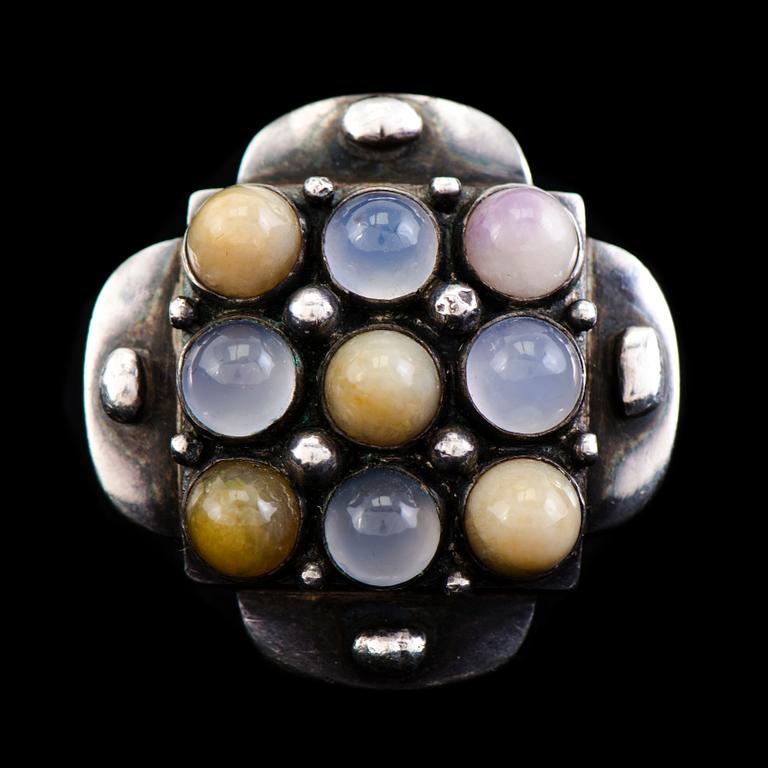 Saara Hopea, RING, silver, semipreciuos stones gemstones. Ossian Hopea, Porvoo Finland 1961.