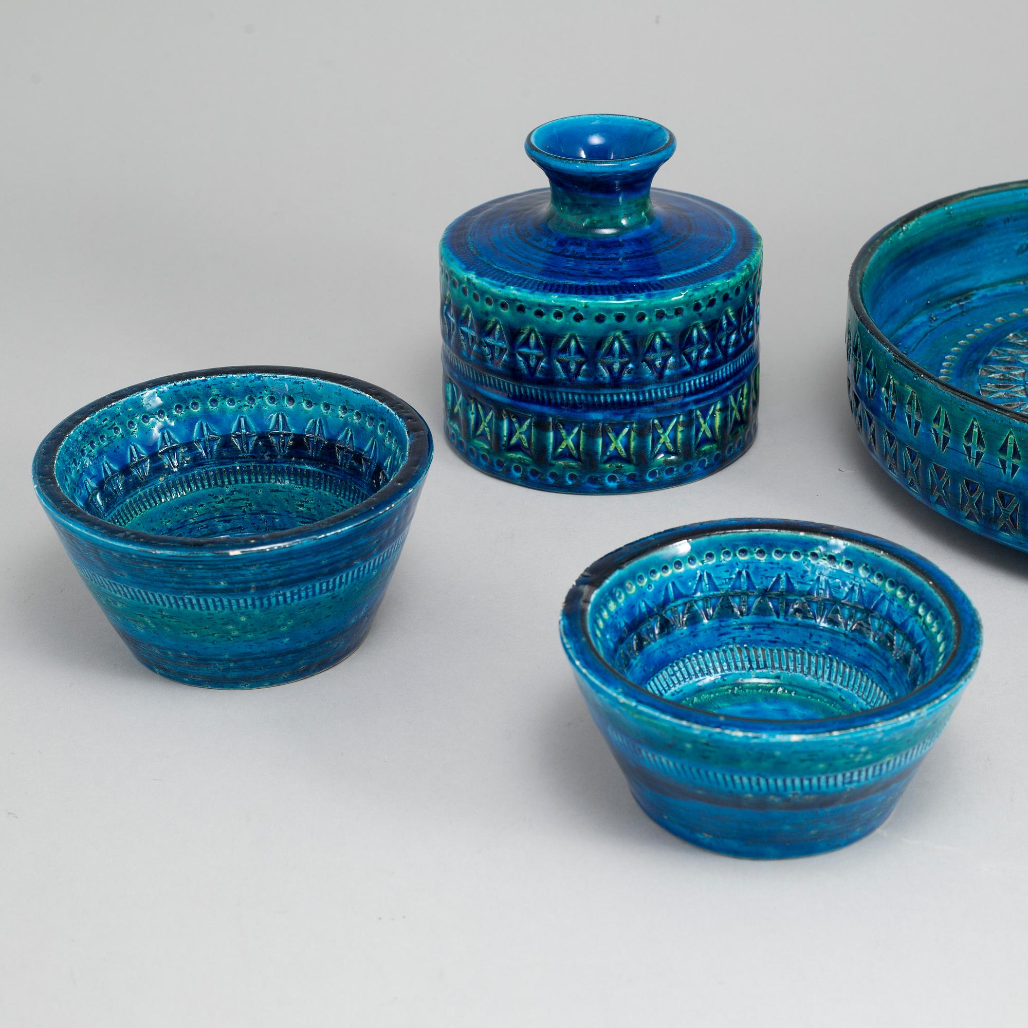 A group of five 'Rimini Blue' stoneware vase and bowls, for Bitossi, second half of the 20th century.