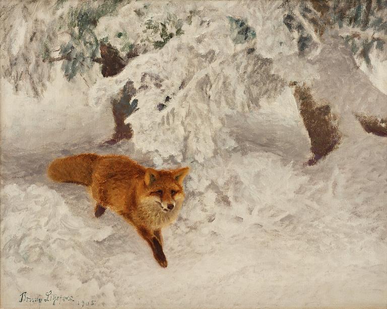 Bruno Liljefors, Winter landscape with fox.