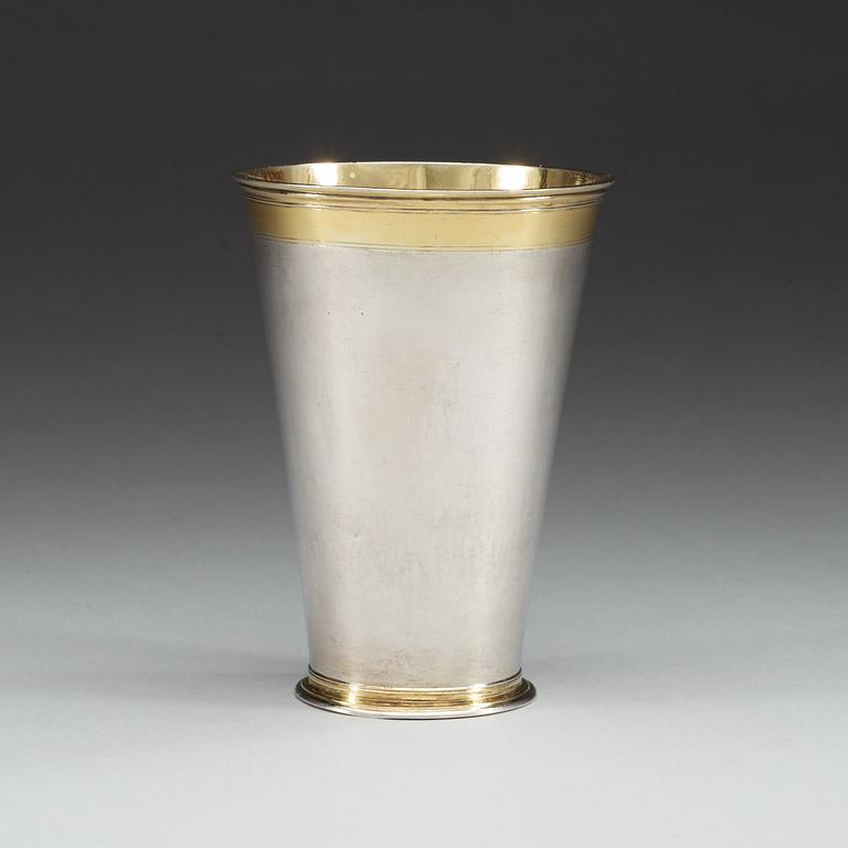 A Baltic early 18th century parcel-gilt beaker, makers mark of Reinhold Schröder (1683-1710), Reval.