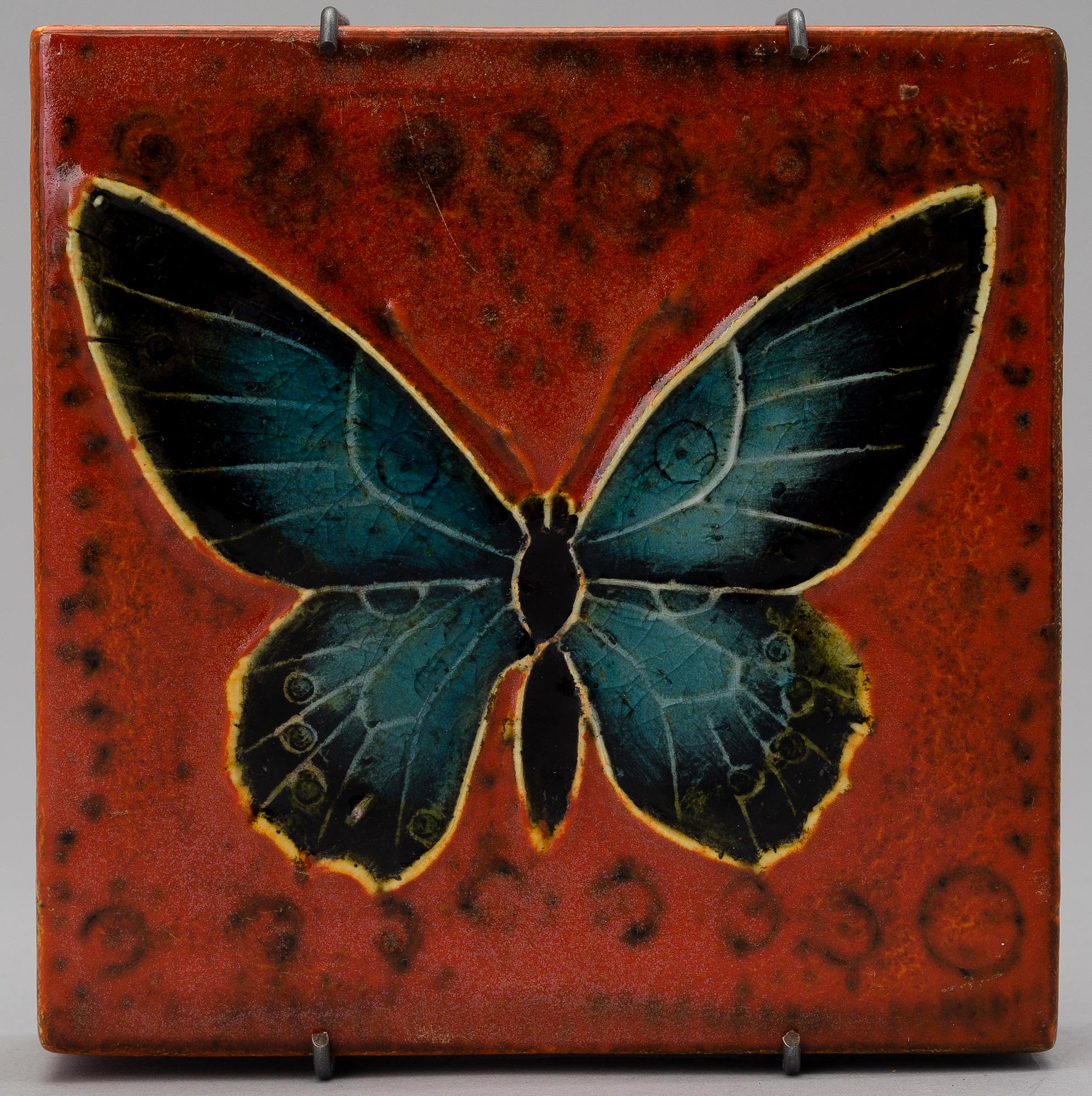 RUT BRYK, A CERAMIC RELIEF, BOX. Butterfly. Signed Bryk. Late 1950s.