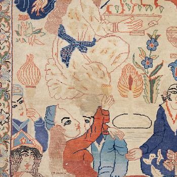Matta, Täbriz, figural, signerad, ca 171 x 118 cm.