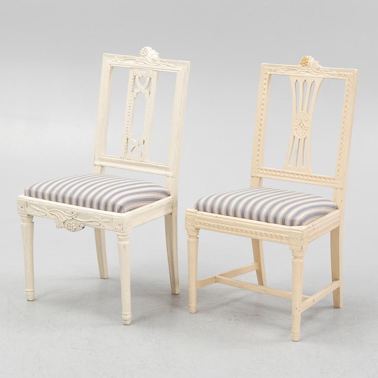 A set of six late Gustavian chairs, Lindome circa 1800.