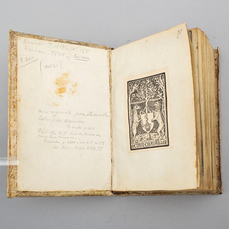 BOOK, Printed entirely printed on vellum, 1504.