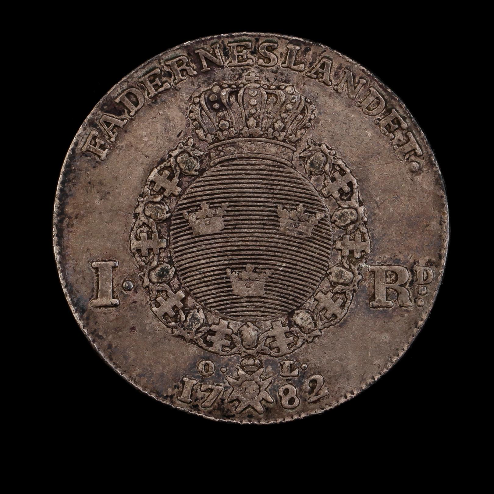 SILVERMYNT, 1 riksdaler, Gustaf III, 1782. Vikt ca 29 gram.