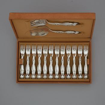 Georg Jensen, fiskbestick, 24 st med serveringsbestick, ett par, Köpenhamn, ca 1919-27,