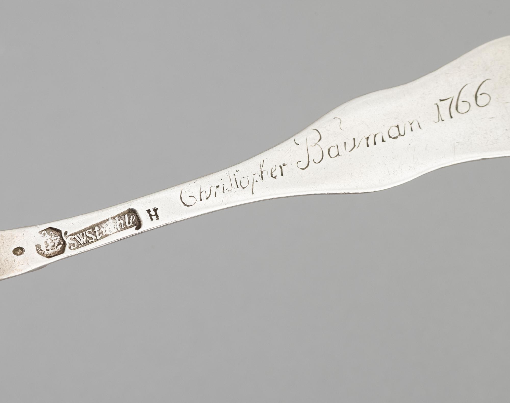 Skedar, 5 st, silver, bl a Stephan Westerstråhle, Västervik 1766.