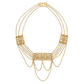 502. Collier 18K guld med emaljdekor, 1800-tal.