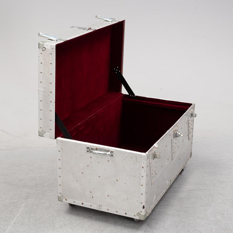 A large metal storage box on wheels, 20th Century.