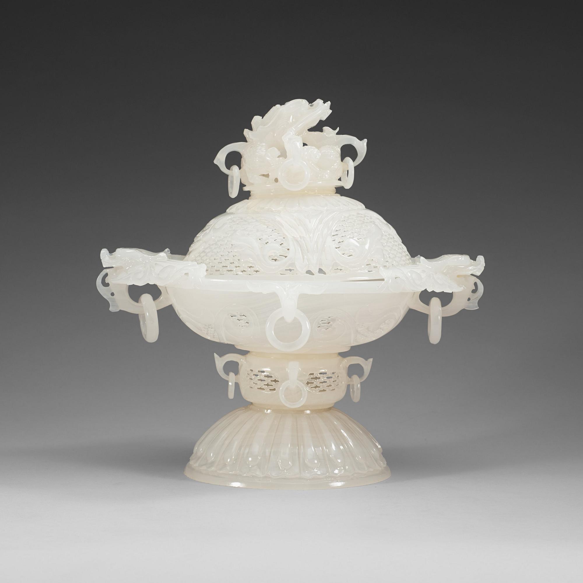 A Chinese white stone tazza with cover, 20th Century.