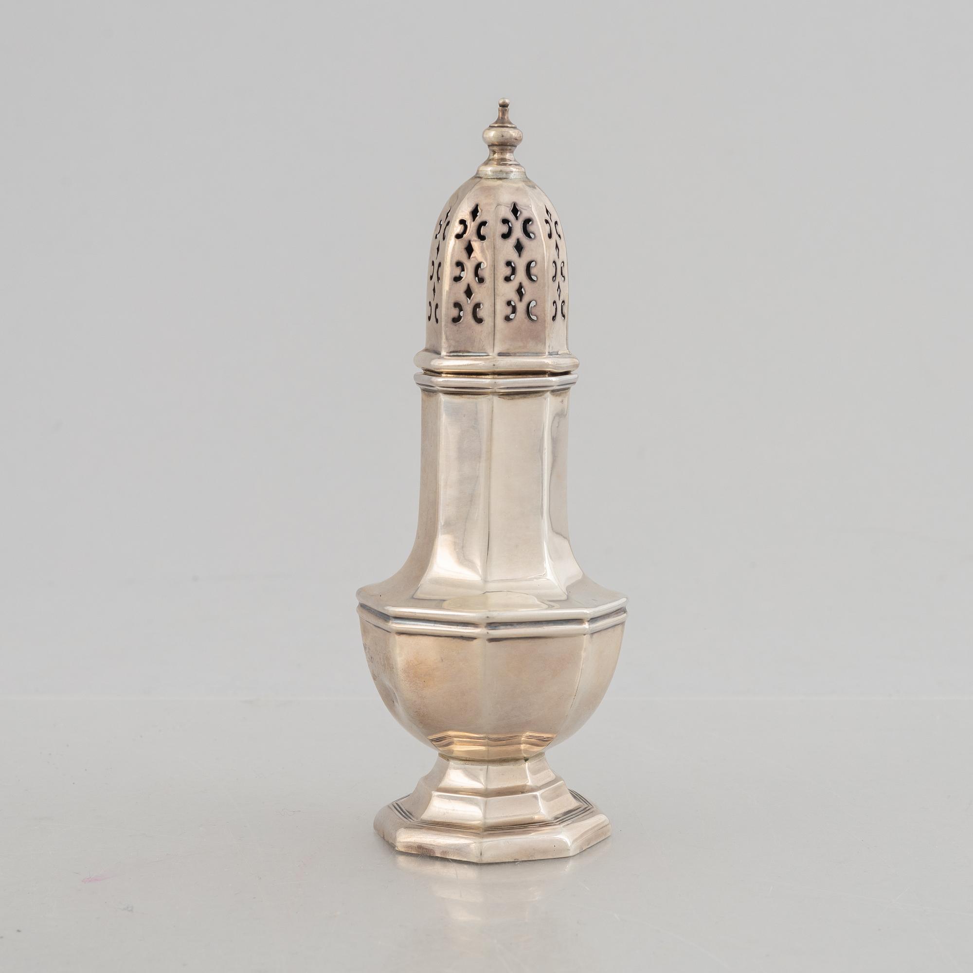 An English silver spice shaker, mark of James Dixon & Sons Ltd, Sheffield, 1946.