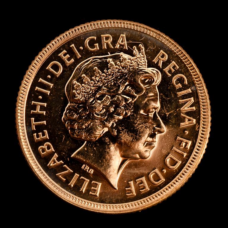 GULDMYNT, sovereign, Elizabeth II, 2000. Vikt ca 8 g.