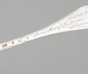 Skedar, 5 st, silver, bl a Stephan Westerstråhle, Västervik 1766.
