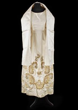 A cream colored silk wedding dress/evening dress by Mea.