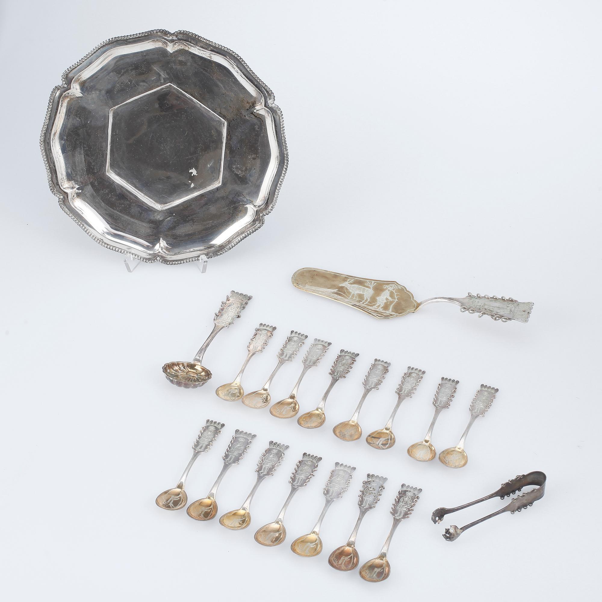 SILVERPARTI, 19 delar. Totalvikt ca662g.