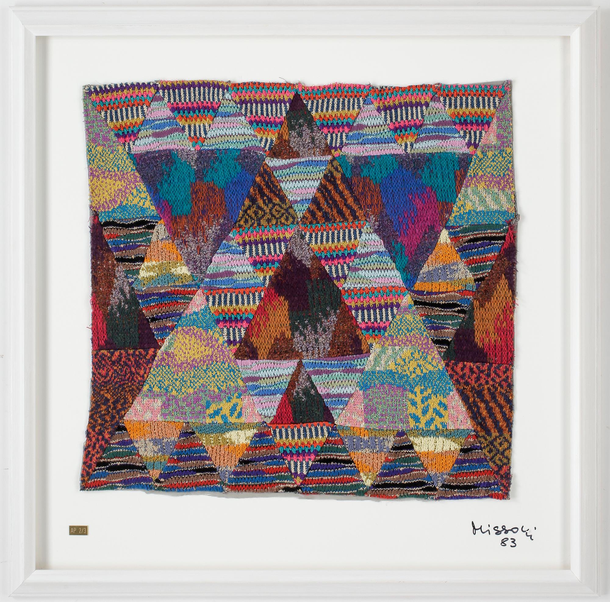 OTTAVIO MISSONI, stickad multipel, textil på plexiglas, signerad, daterad o numrerad "AP 2/3", -83.
