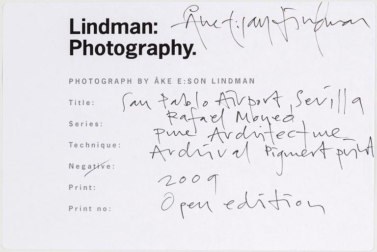 ÅKE E:SON LINDMAN, photograph signed on label verso.
