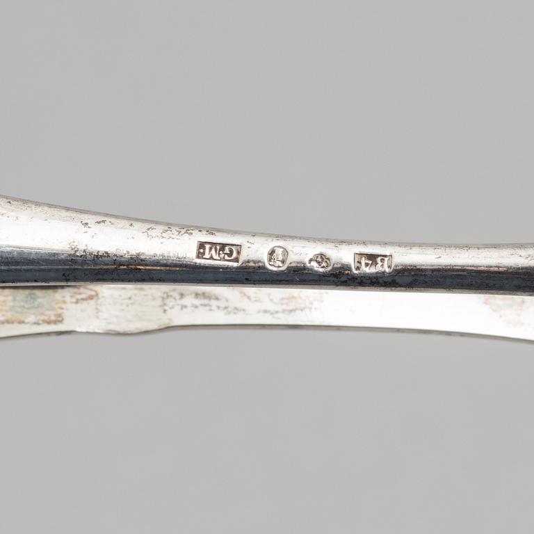 Three silver tongs, Sweden and Denmark, 1834-1923.