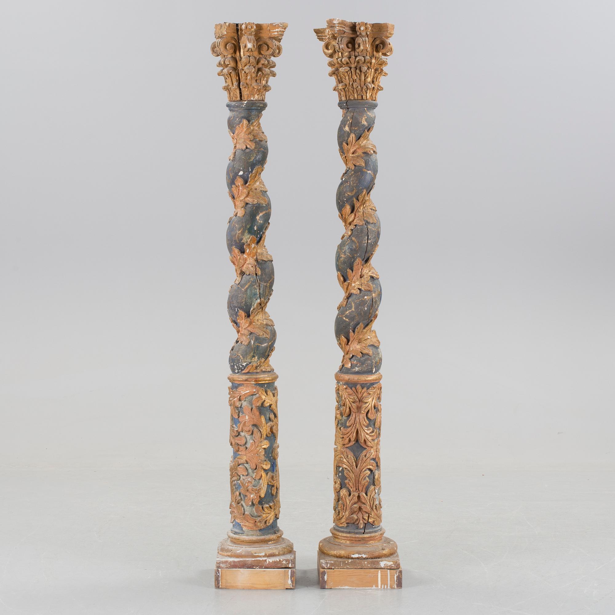 A pair of 19th century baroque style columns, probably from Italy.